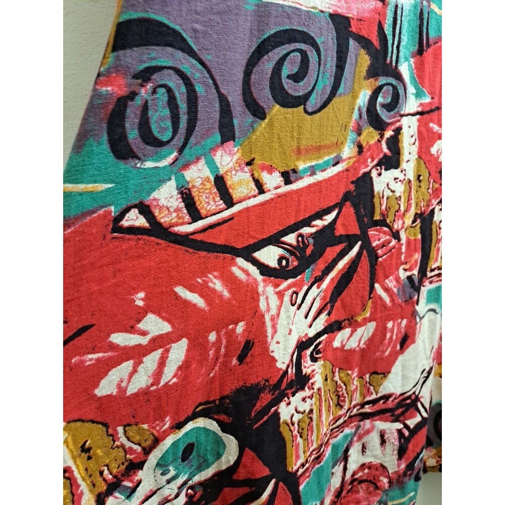 AUDATE Muumuu Maxi Dress Womens XL Kaftan Linen Cotton Artsy Abstract Geo Print - Picture 6 of 10